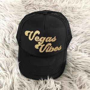 Trucker Hat Black- Vegas Vibes  Gold Glitter